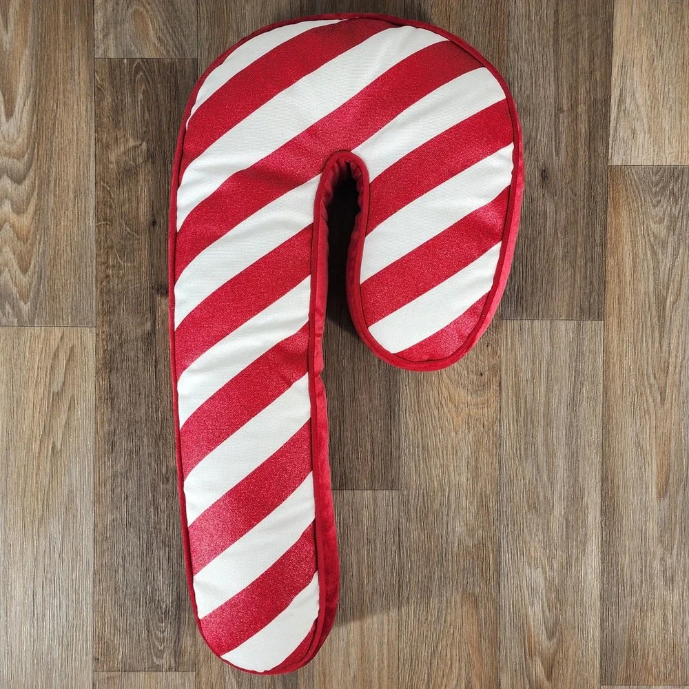 Candy Cane Christmas Holiday Pillow Plush Red White Striped Decor 24 Inch